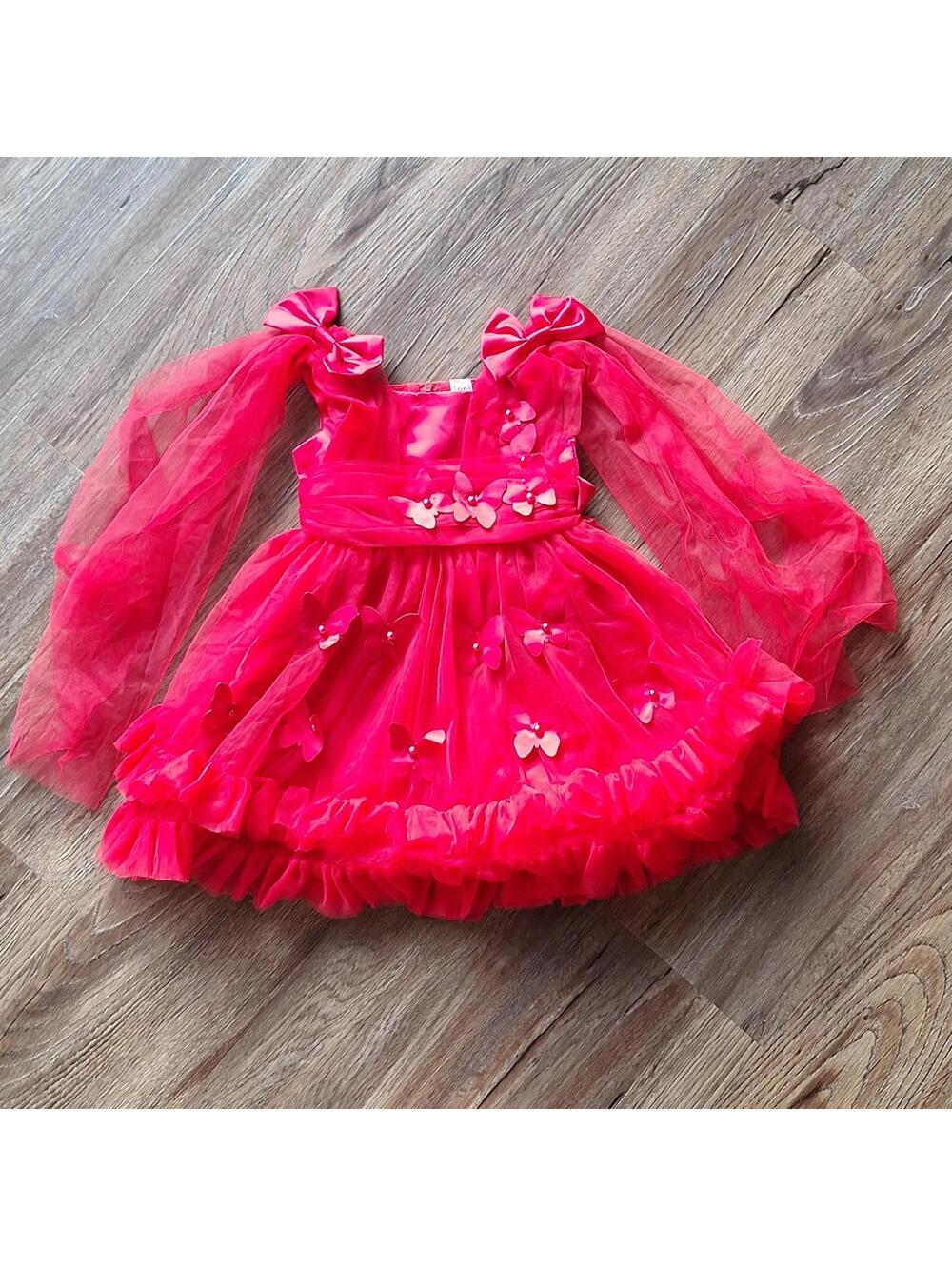 Kids Holiday Red Ruffle Butterfly Dress Size 2/3T